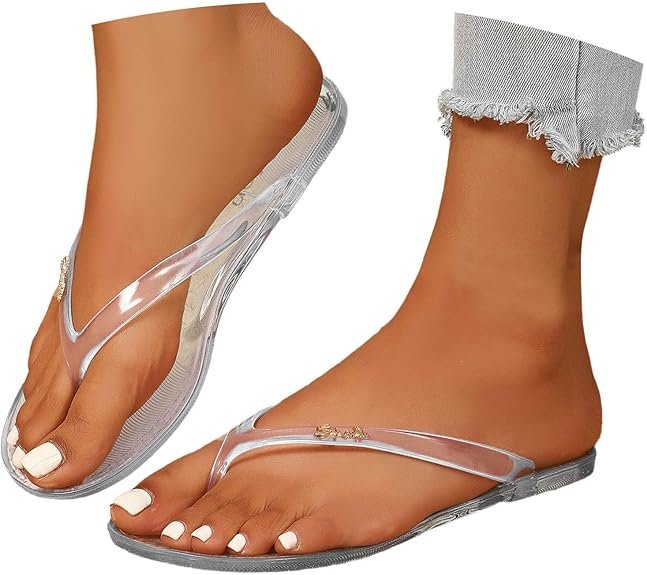 Ballerines en gelée Transparente pour Femmes Adultes, Sandales de Plage à Petit Talon Confortables, Chaussures d'été en gelée à enfiler19#Z
