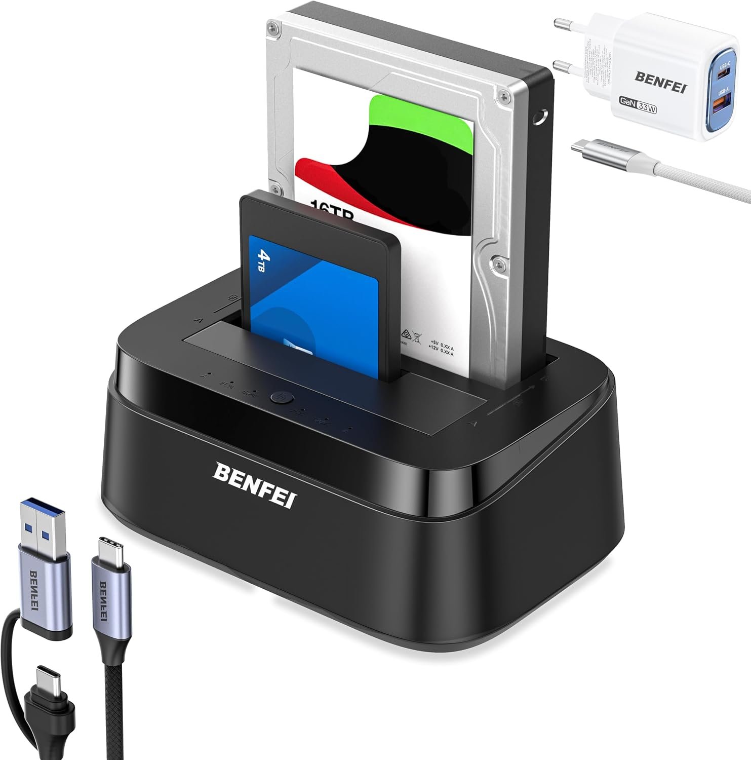 Station d'accueil Disques Durs Double Baie USB-C HDD/SSD 2.5/3.5" Fonction de Clonage Hors Ligne UASP, Dock Double Baie USB-C pour HDD/SSD 2.5/3.5", 5 Gbit/s, Installation sans Outil