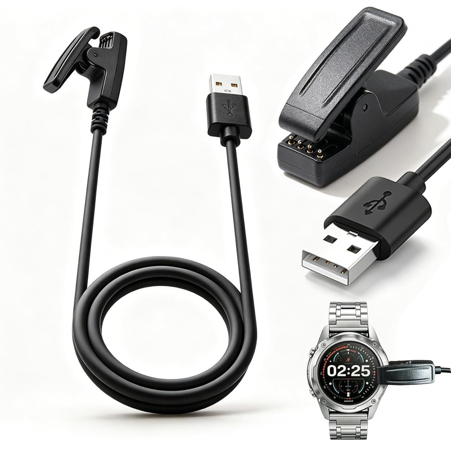 Chargeur Montre compatible avec Garmin vivomove, 1M - Accessoires pour GPS Smart Watch, Chargeur de Montre Connectée
