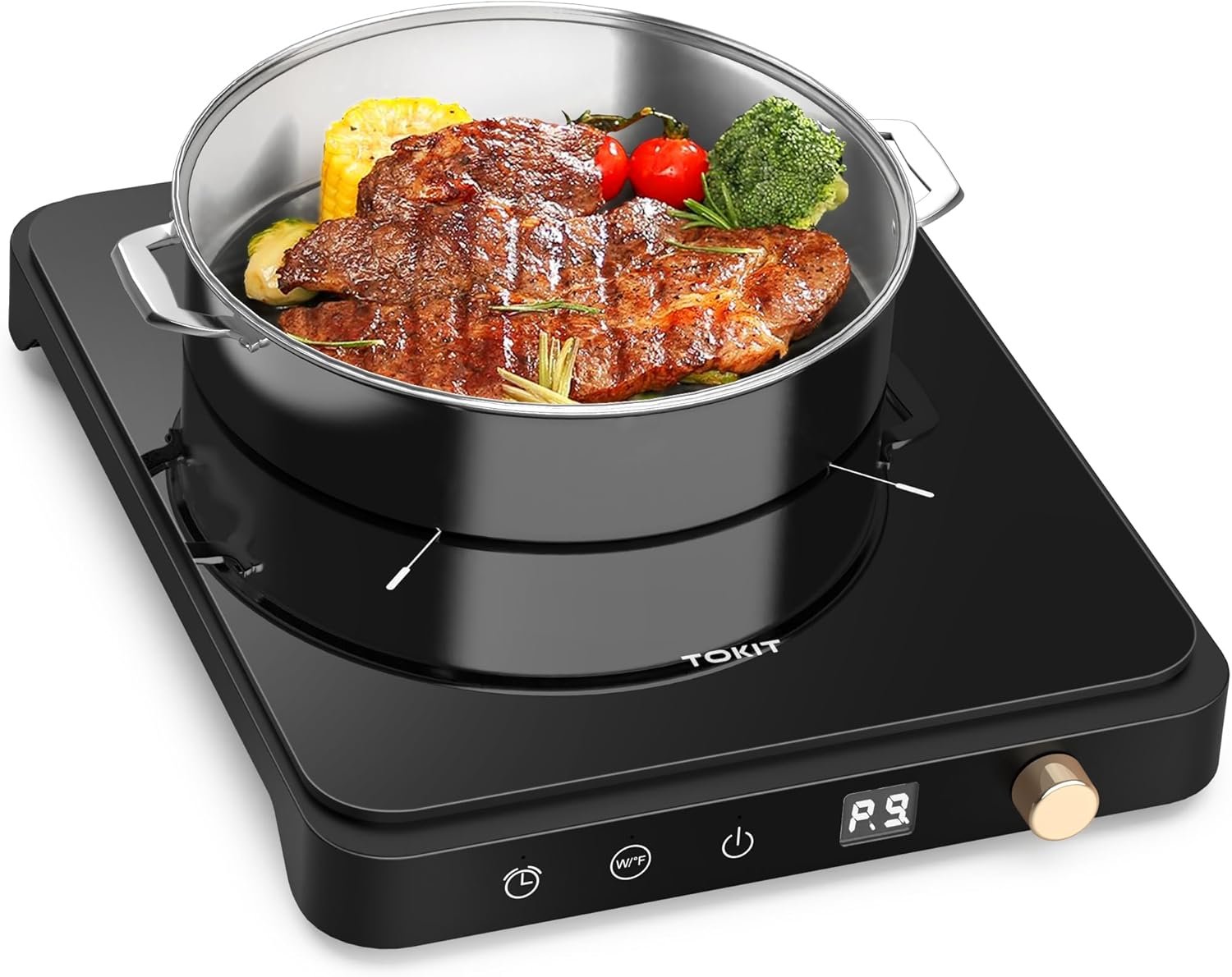 Plaque de Cuisson à Induction 2000 W avec 9 Niveaux de Puissance, Minuterie de 90 Minutes, Ultra Fine 40 mm, Noire (M2)