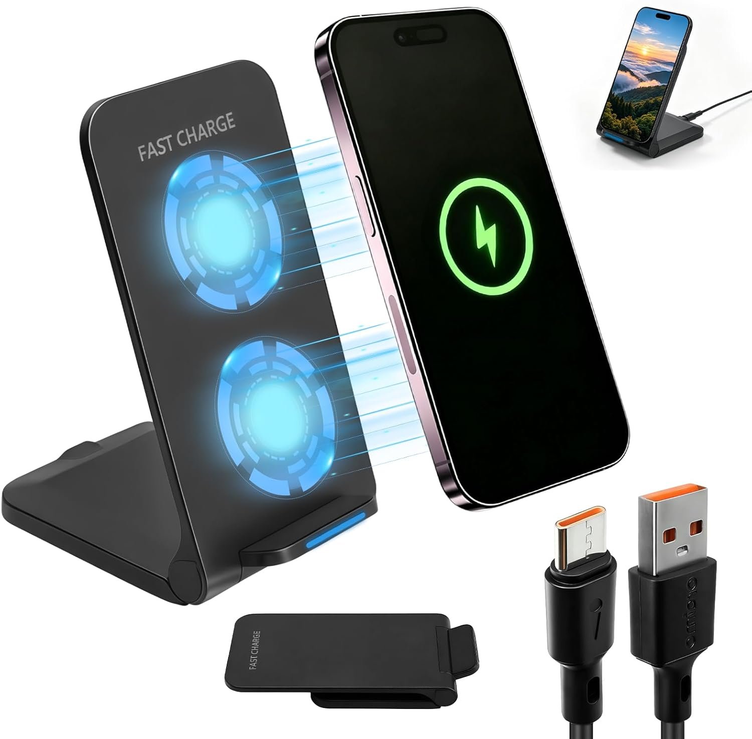 Chargeur Induction Pliable 15W, Chargeur sans Fil Rapide Station de Charge pour iPhone 16 15 14 13 12 Pro Max, Samsung Galaxy S25 S24 S23 S22 S21 Ultra, Google Pixel 9 8 7 Pro