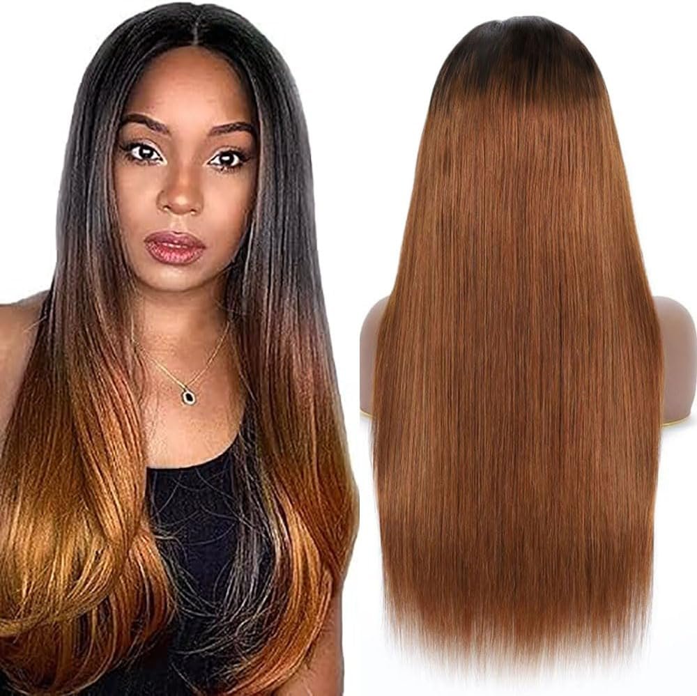 Straight Human Hair Wig 4X4 Lace Perruque Cheveux Humain Glueless Wear and Go Pre Plucked with Baby Hair Low Shedding Ombre Brown 1b430 for Women 22 Inch Couleur #1B430-S