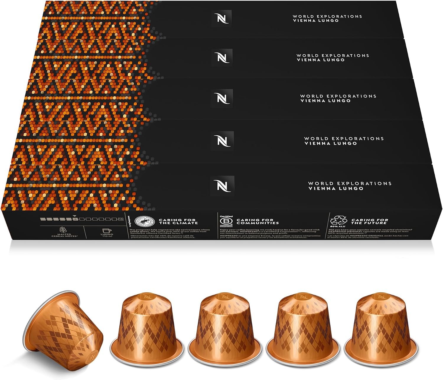 Assortiment Vienna Lungo - 50 Capsules Café Compatible avec toutes les machines Nespresso Original - Pour une dégustation onctueuse aux notes de céréales maltées