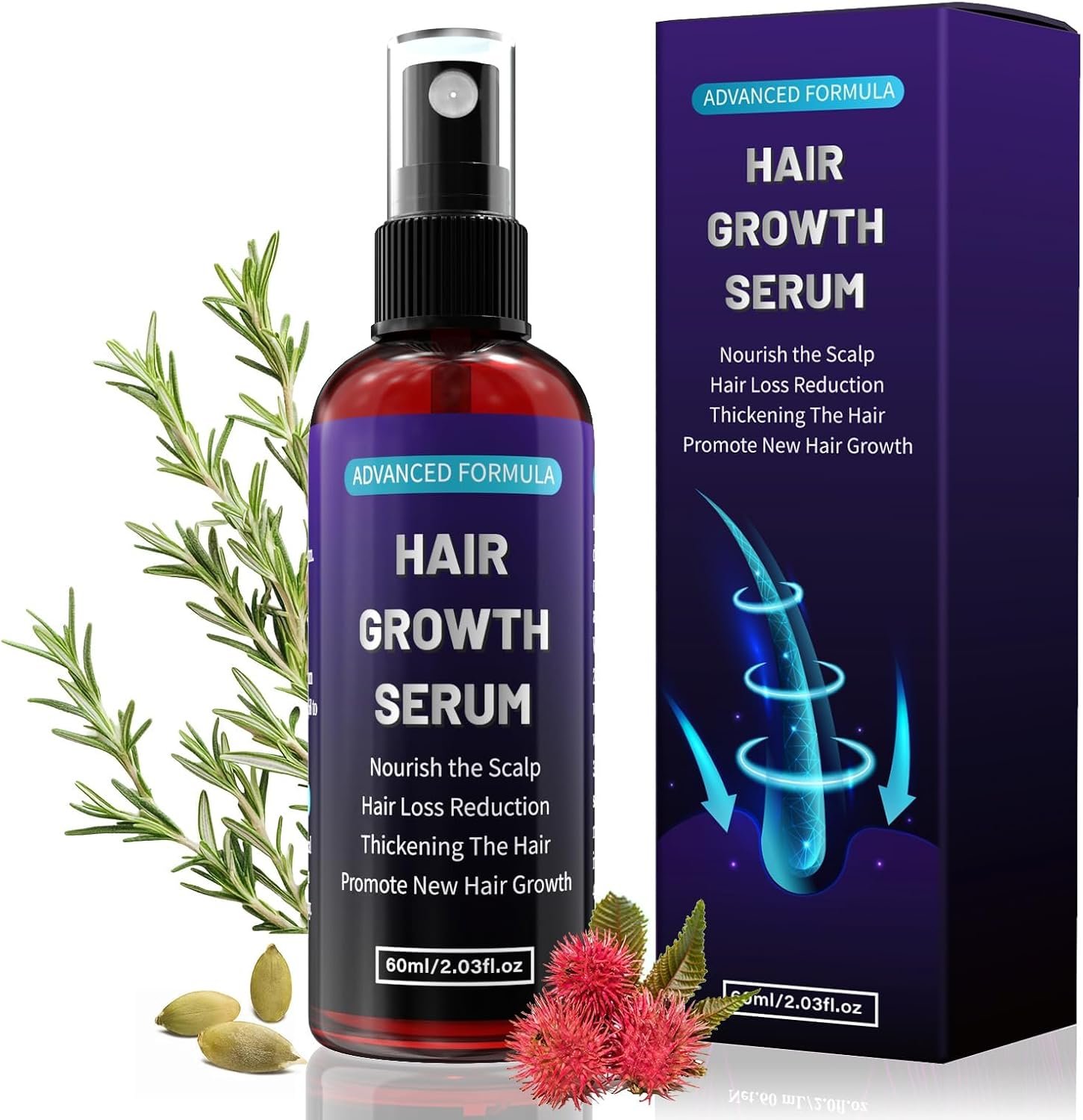 Sérum Capillaire Fortifiant 60 ml – Biotine, Romarin et Huile de Batana | Spray Anti-Chute pour Homme et Femme, Favorise la Croissance des Cheveux, Aide à Réduire la Chute, Texture Non Grasse, Soin pour Cheveux et Barbe