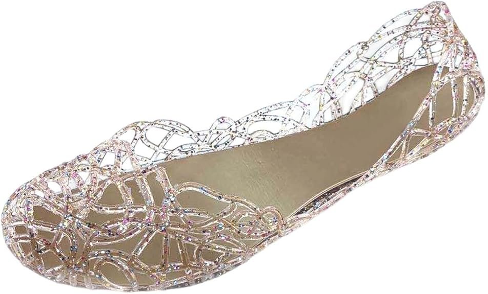 Sandales jelly transparentes plateforme, claquettes plage filet métallique, bout ouvert brides transparentes, femme, confort été