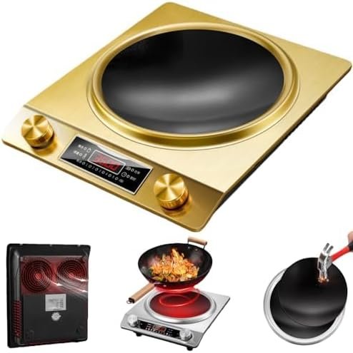 Plaque de cuisson à induction 3500 W, table de cuisson à induction concave à 10 niveaux de température, table de cuisson portable de qualité commerciale