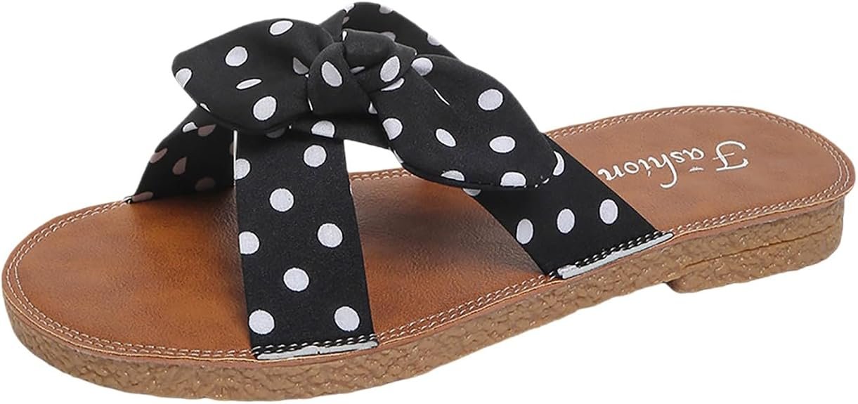 Sandales pieds nus pour femme - Sandales de plage à pois - Sandales d'été confortables et plates - Respirantes - Semelle épaisse - Chaussures de randonnée