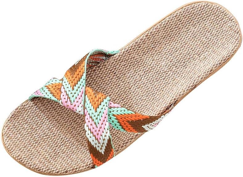Pantoufles antidérapantes pour femme - Chaussures de bain d'été - Chaussures de plage confortables - Pantoufles en lin - Sandales légères à plateforme - Convient pour l'intérieur et l'extérieur