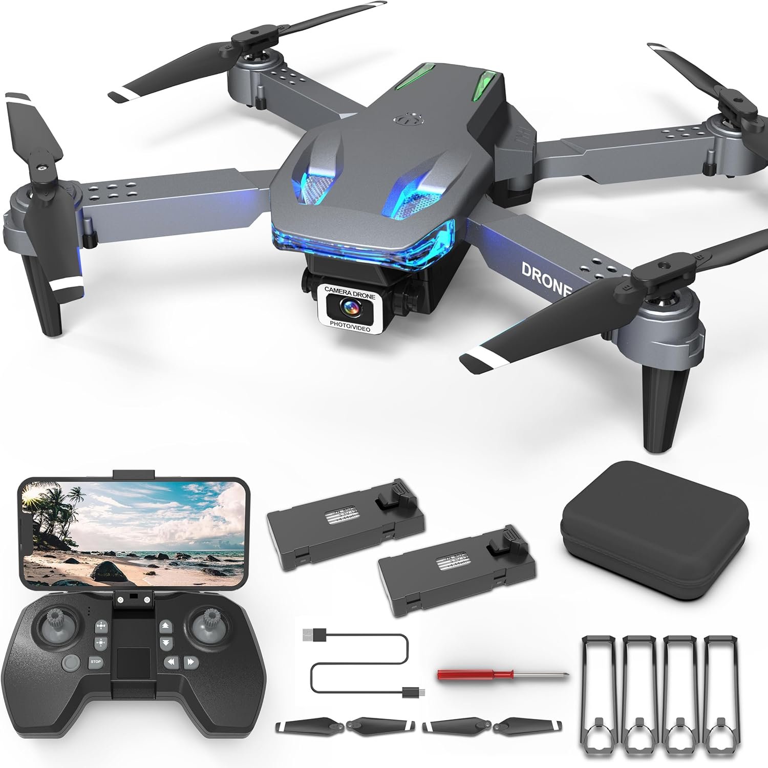 Drone avec Caméra 1080p, T28 RC Pliable Quadcopter pour Débutants et Adultes, 2 Batteries, FPV Drone avec 3D Flips, Maintien d'altitude