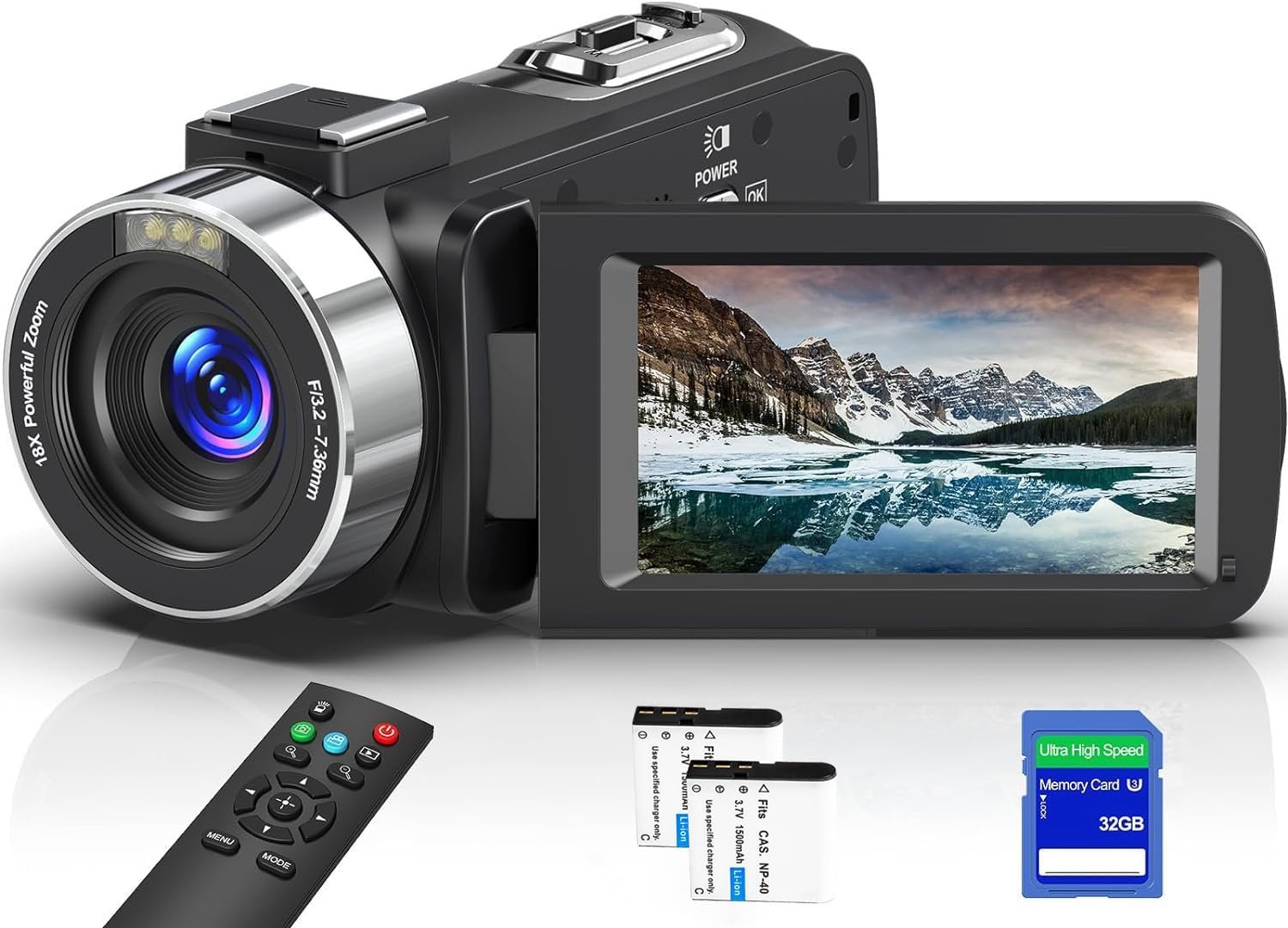 améscope 8K 64MP Caméra Vidéo Zoom Numérique 18X Caméra pour Youtube | Écran Tactile UHD 3 Pouces IR Vision Nocturne WiFi Vlogging Caméra avec Carte SD 32 Go, Télécommande 2,4G et Deux Piles