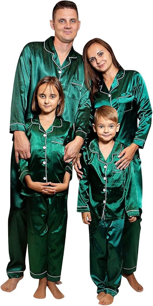 Ensemble Pyjamas Satin Hommes Famille Assortis Vêtements Nuit Confortables Soie Pantalons Détente Solides