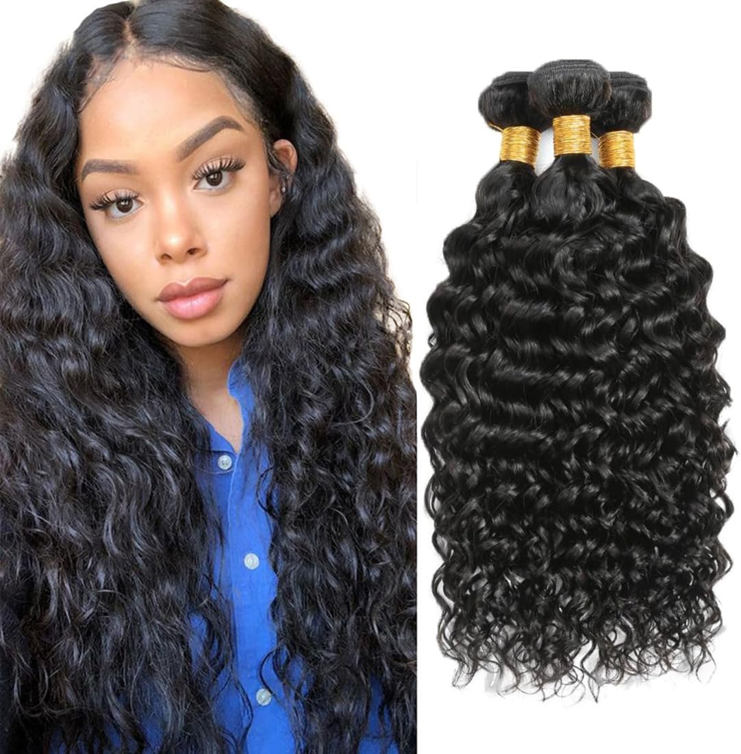 Tissage Naturel Cheveux Humain Water Wave Bundles Human Hair Extensions Cheveux Naturel Unprocessed Remy Double Weft 50g/Pcs 3 Bundles Per Pack Couleur #1B Naturelle 12 14 16 Inch Couleur #1B W
