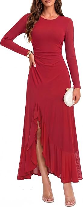 Robe de mariée d'automne pour femme Robe de mariée à manches longues Maxi Mesh Robes