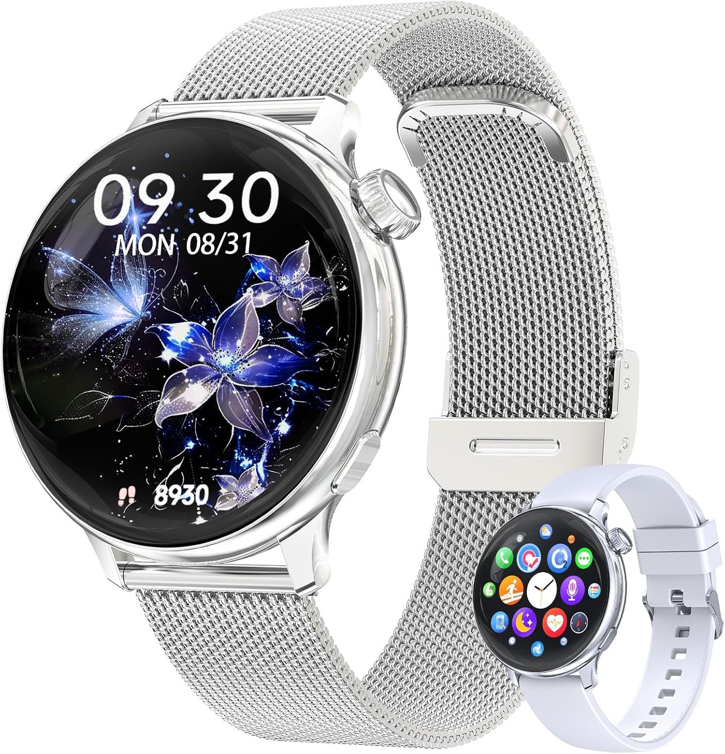 Montre Connectée Femme avec Appel Bluetooth,1.27 " HD Smartwatch IP68 with 120+ Sports, Female Function/SpO2/Sommeil/Fréquence /Cardiaque/Podometre/Calories,Fitness Tracker pour Android iOS (Argent)