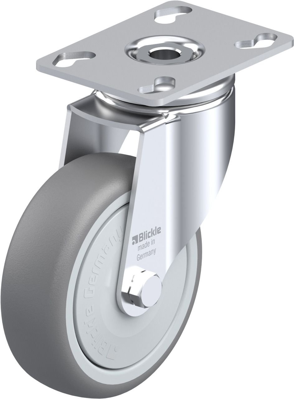 WHEEL. CASTER, 100MM, SWIVEL, THERMOPLASTIC RUBBER, 66MM X 90MM MOUNTING PLATE
