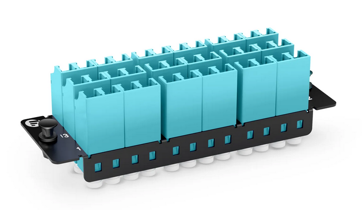 Panneau d'Adaptateur à Fibre Optique FHD®, 36 Fibres OM4 Multimode, Adaptateur 18 Ports LC UPC Duplex (Aqua)