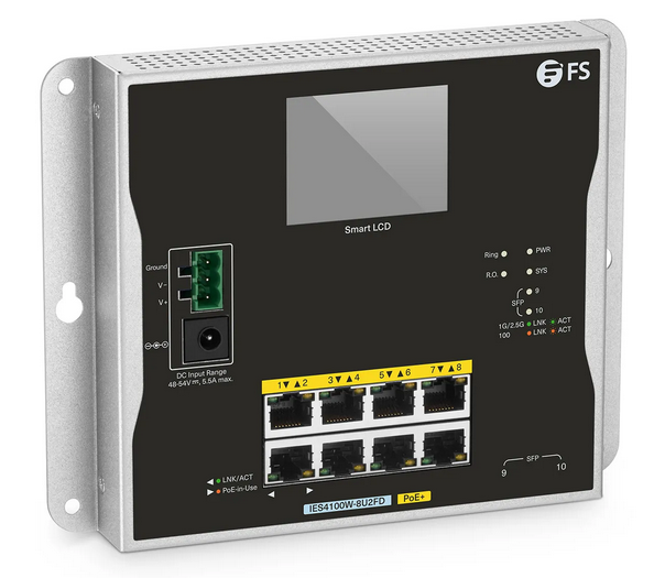 IES4100W-8U2FD, Switch Industriel PoE+ Géré L2+ à 8 Ports Gigabit Ethernet, 8 x Ports PoE+@240W, avec 2 x SFP 1/2,5Gb