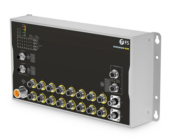 IES5110W-16U4XD, Commutateur industriel PoE+ L3 géré à 16 ports Gigabit Ethernet, 16 ports PoE+ @100W, 2 x 10GBASE-T M12 Bypass, avec 2 x 10Gb Q-ODC