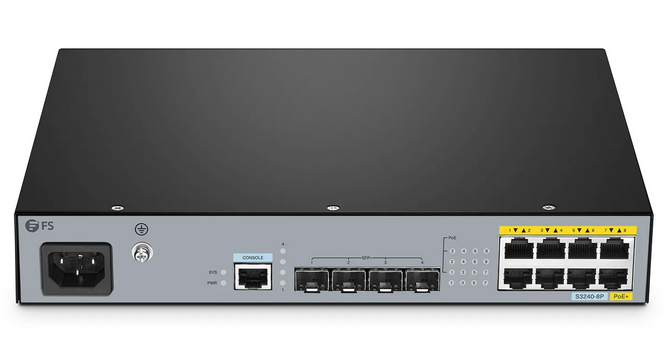 S3240-8P, Commutateur Gigabit Ethernet L2+ PoE+ à 8 Ports, 8 x Ports PoE+ @120W, avec 4 Liaisons Montantes SFP+ 10Gb