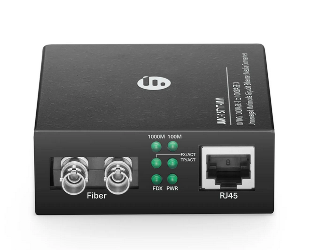 Unmanaged 1x 10/100/1000Base-T RJ45 to 1x 1000Base-X Multimode ST 850nm 220/550m Gigabit Ethernet Media Converter