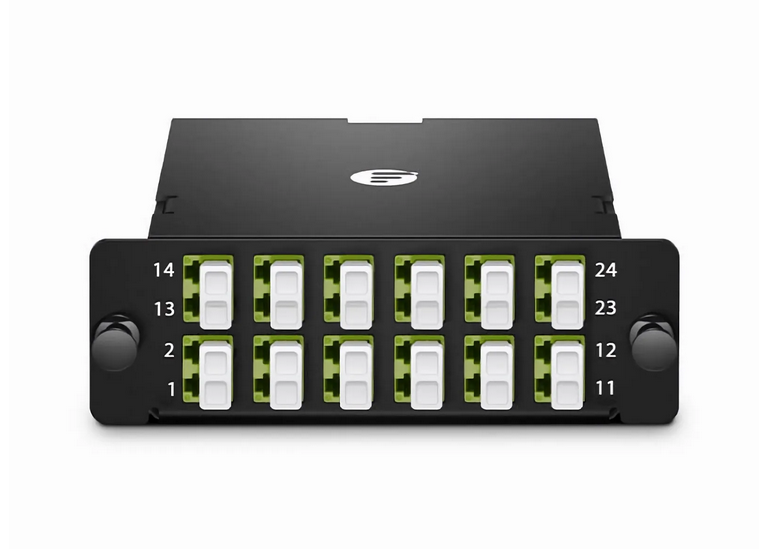 Cassette FHD® MTP®-LC, OM5 Multimode, Type A, 24 fibres, MTP®-24 (mâle) vers 12 x LC Duplex, 0,35 dB max