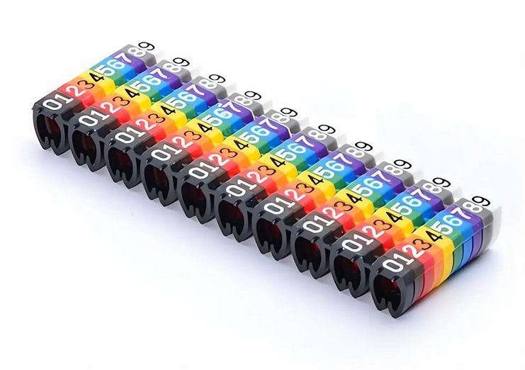 Bagues de Marquage Numériques à Clipser 0,24po H x 0,28po l, POM, 10 pièces/paquet, code couleur, pour Ø6-7 mm, 23-26AWG Cat5e/Cat6/Cat6a