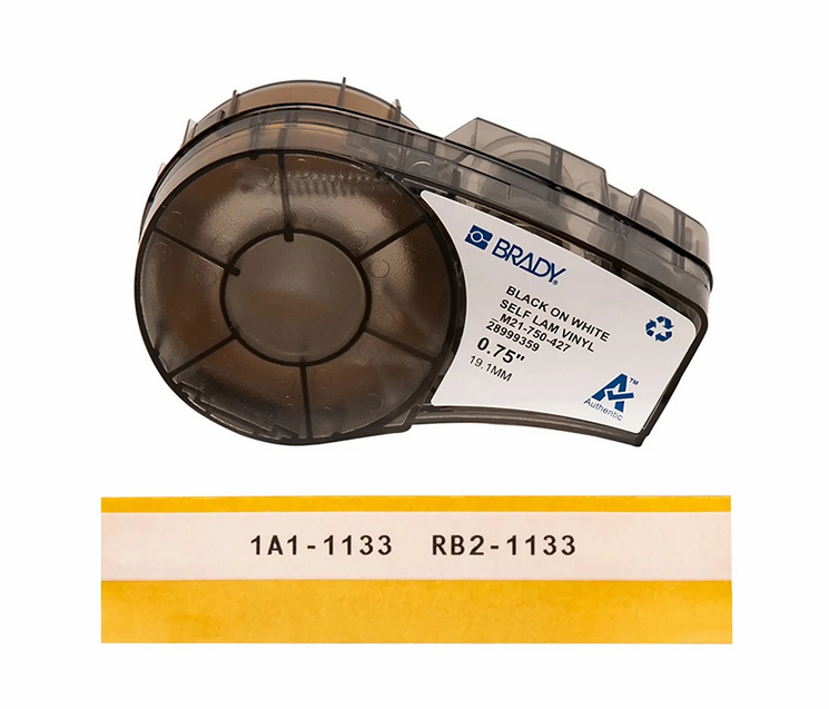 Étiquettes auto-laminantes avec ruban, 19 mm (largeur) x 427 cm (longueur), pour imprimantes M210 et M211, en rouleau continu, noir sur blanc