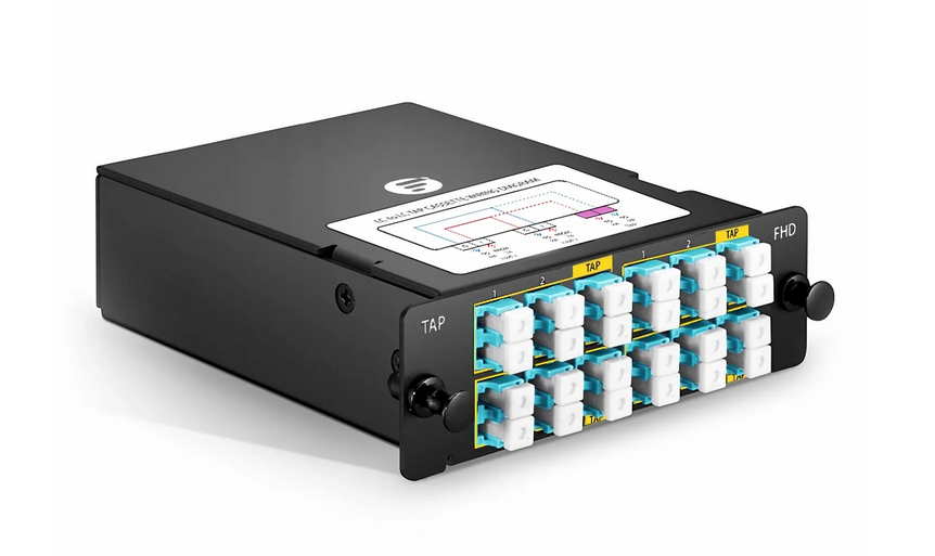 Cassette TAP FHD® LC, OM4 Multimode, 8 x LC Duplex Ports Directs, 4 x LC Duplex Ports TAP, Rapport de Division 50/50 (Direct/TAP), 1/10/40/100G