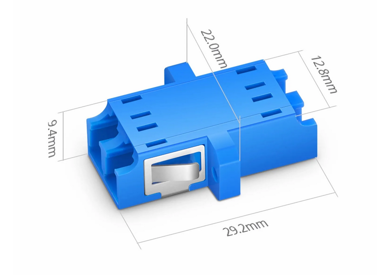 Adaptateur/Coupleur de Fibre Optique Plastique LC/UPC vers LC/UPC Duplex OS2 Monomode Type SC, avec Bride (10pcs/paquet)