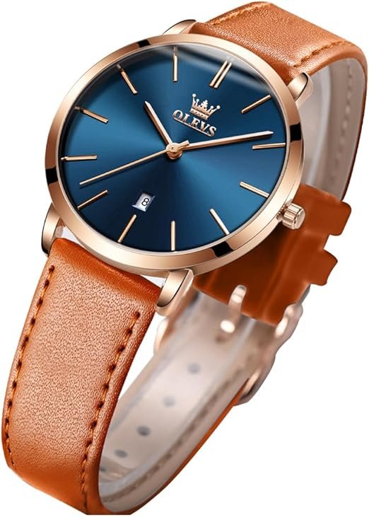 OLEVS Montres pour femmes pour femme Montre-bracelet Femme Bracelet en cuir imperméable Minimaliste Casual Robe Simple Quartz Analogique avec Date Calendrier