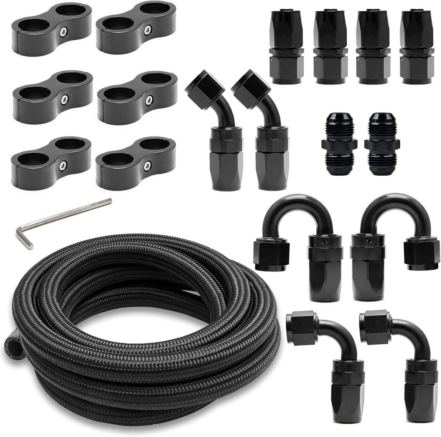 Kit d'adaptateur de raccord d'extrémité de tuyau de conduite d'huile et de carburant tressé en acier et nylon AN-6 de 10 pieds