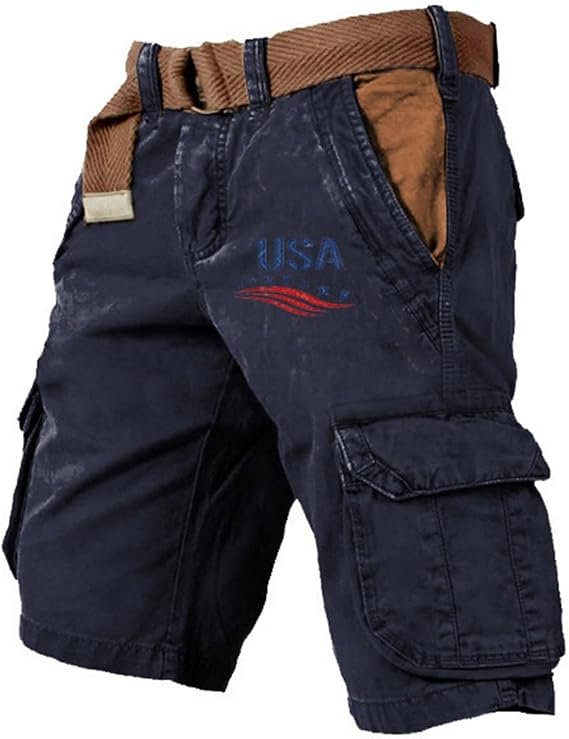 hort en jean de couleur unie pour homme avec taille élastique, plusieurs poches, short robuste pour homme, short durable en tissu indéchirable, pantalon durable pour l'extérieur, pantalon cargo léger