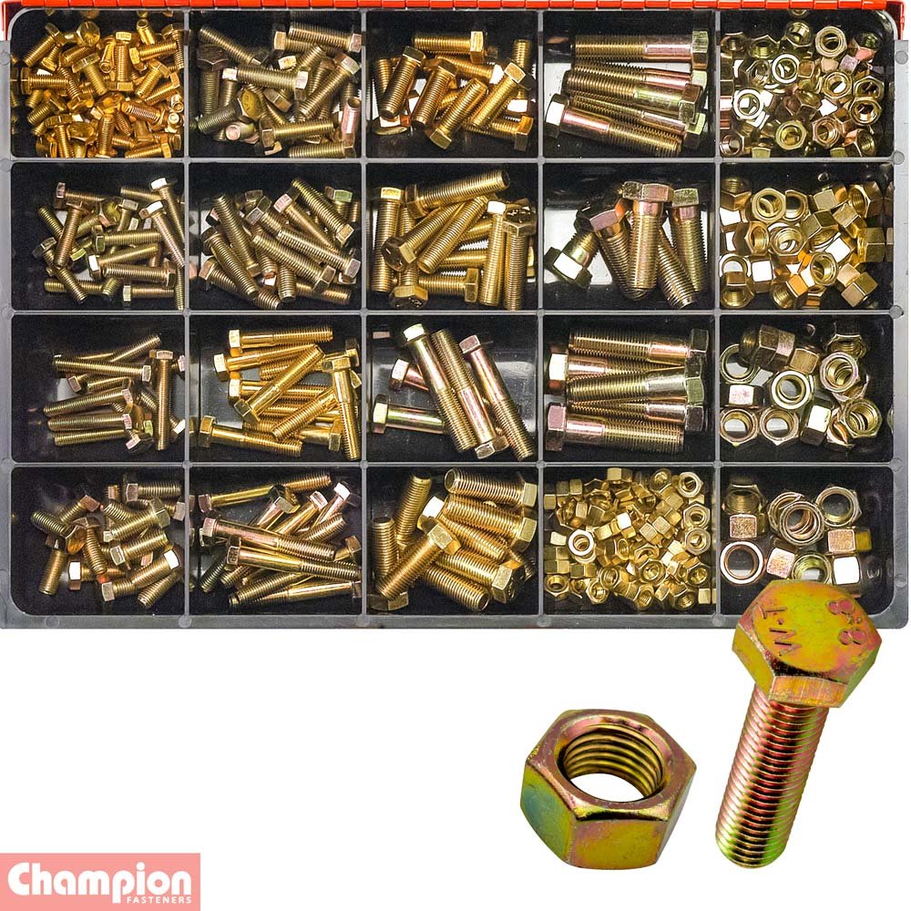 Fasteners Set Screw, Bolt & Nut Kit - Class 5 - Steel - Zinc Plated - UNF - 1/4 to 1/2" - 365 Pieces - CA365