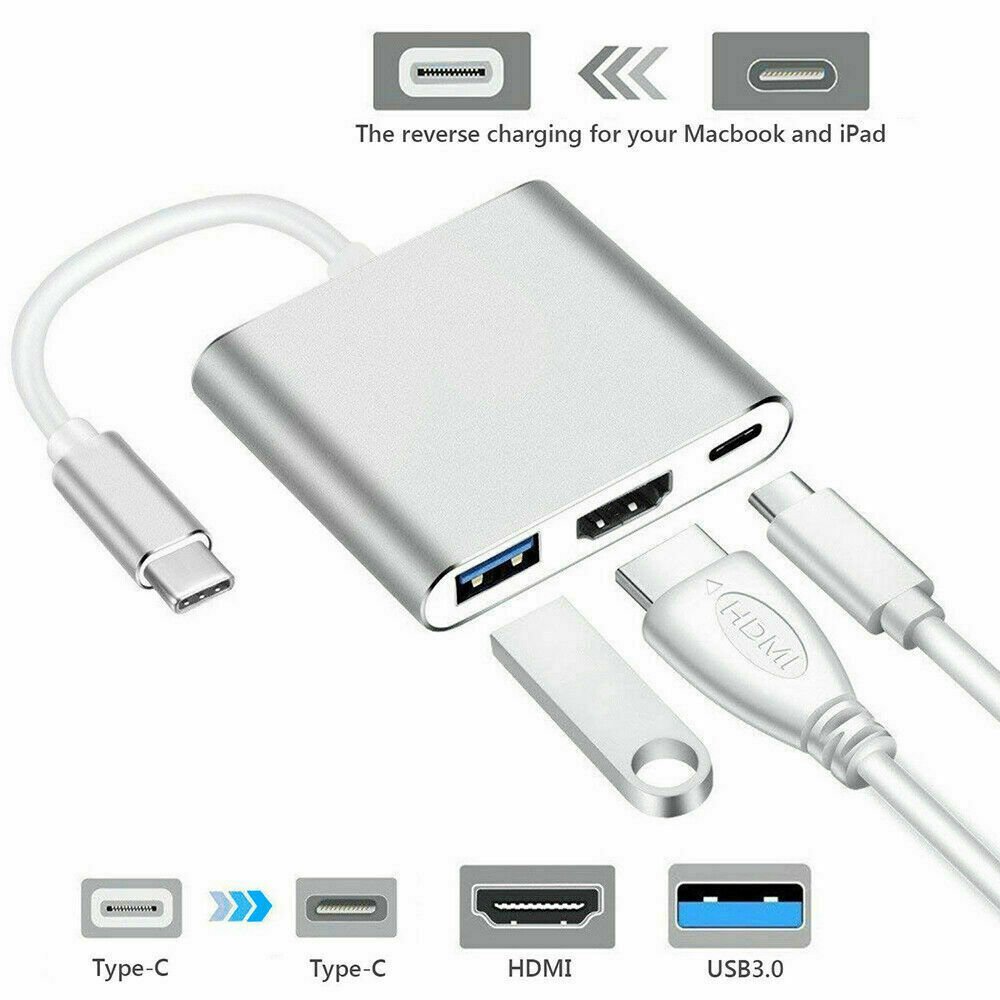 Type C vers HDMI USB 3.0 USB-C Câble adaptateur 3 in 1 Hub Windows Apple Macbook