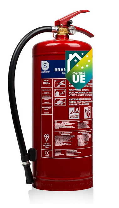 Smartwares Extincteur Poudre - 6 kg - pour Feux ABC - Adapté pour Gros véhicules & domiciles - Support Inclus - FEX-15167
