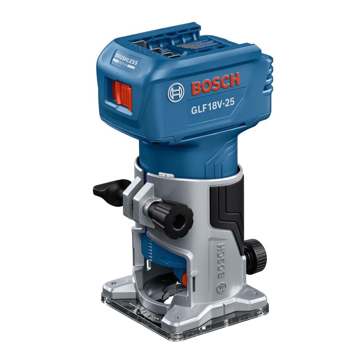 BOSCH GLF18V-25N 18V Routeur de garniture stratifié – Moteur sans brosse puissant, 10,000-30,000 tr/min, léger, ergonomique, extraction améliorée de la poussière, réglages rapides de la profondeur pour un détourage précis