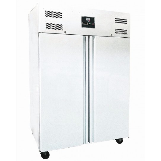 Armoire froide 1200L positive blanche GN2/1 + roulette 2 portes