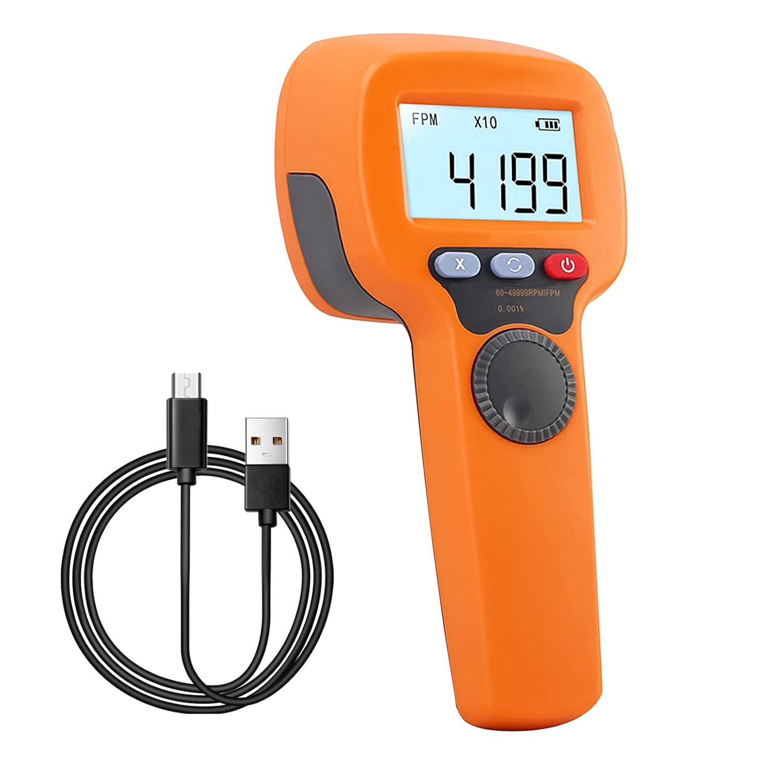 Stroboscope numérique à LED Techomètre stroboscopique sans contact mesurant 60 à 49 999 tr/min Compteur de vitesse portable Hz Testeur de vitesse Précision 0,001% Flash LED rechargeable