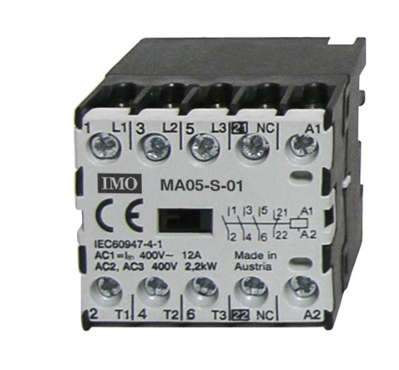 Micro Contacteur Tripolaire 2.2KW 5A AC3 / 12A AC1 - Bobine 230VAC - 1NO - MA05 IMO