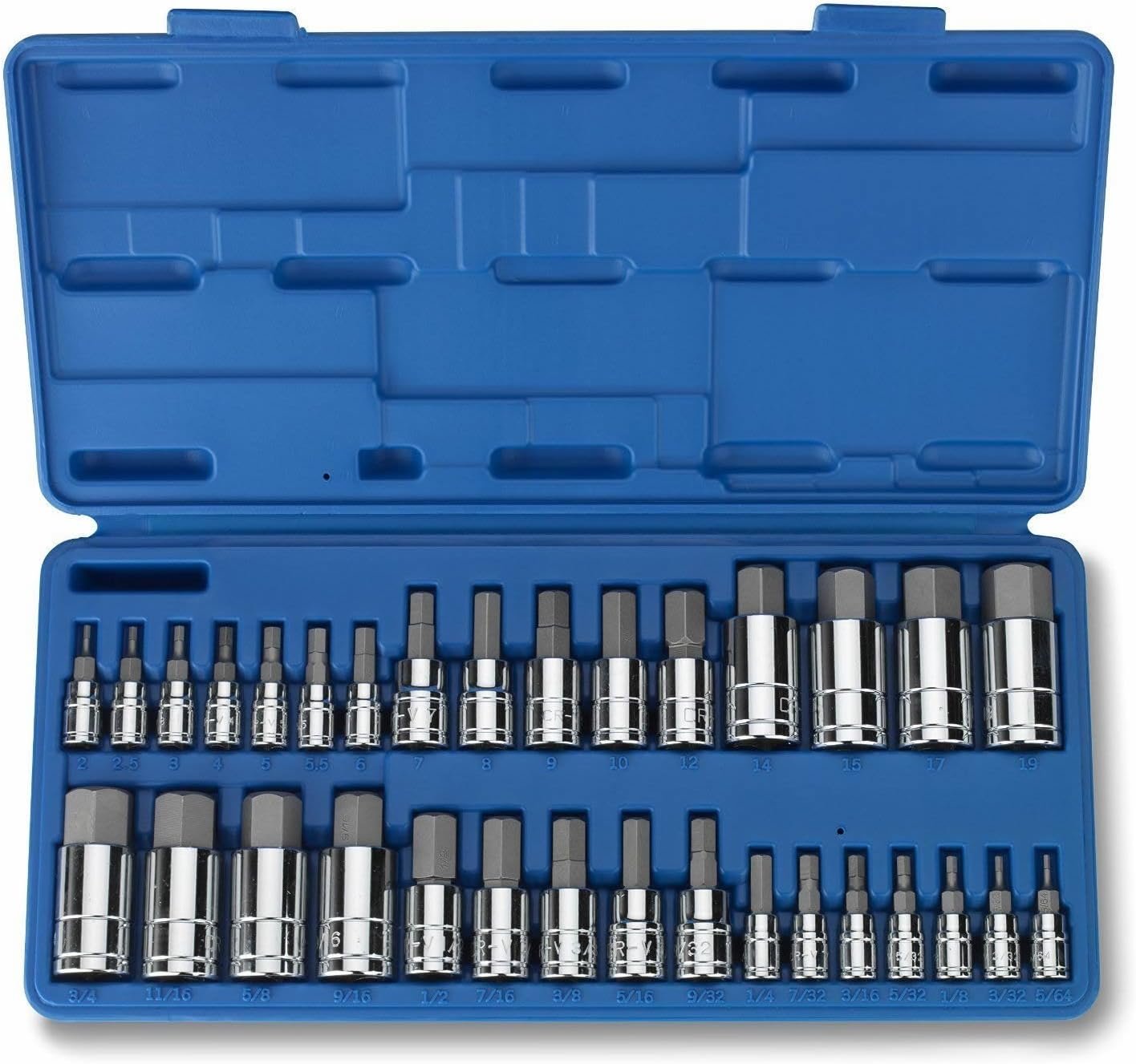 32 PC MASTER ALLEN WRENCH BIT KIT HEX KEY FOR RATCHET SOCKET TOOL SAE METRIC SET