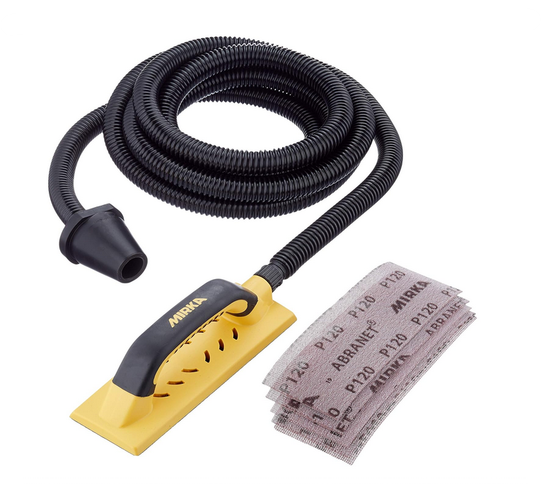 Mirka Handy Starter-Kit pour ponceuse à main I Kit de blocs de Ponçage avec Aspiration, Tuyau d'Aspiration de 4 m et 5 BandesAabrasives en Filet