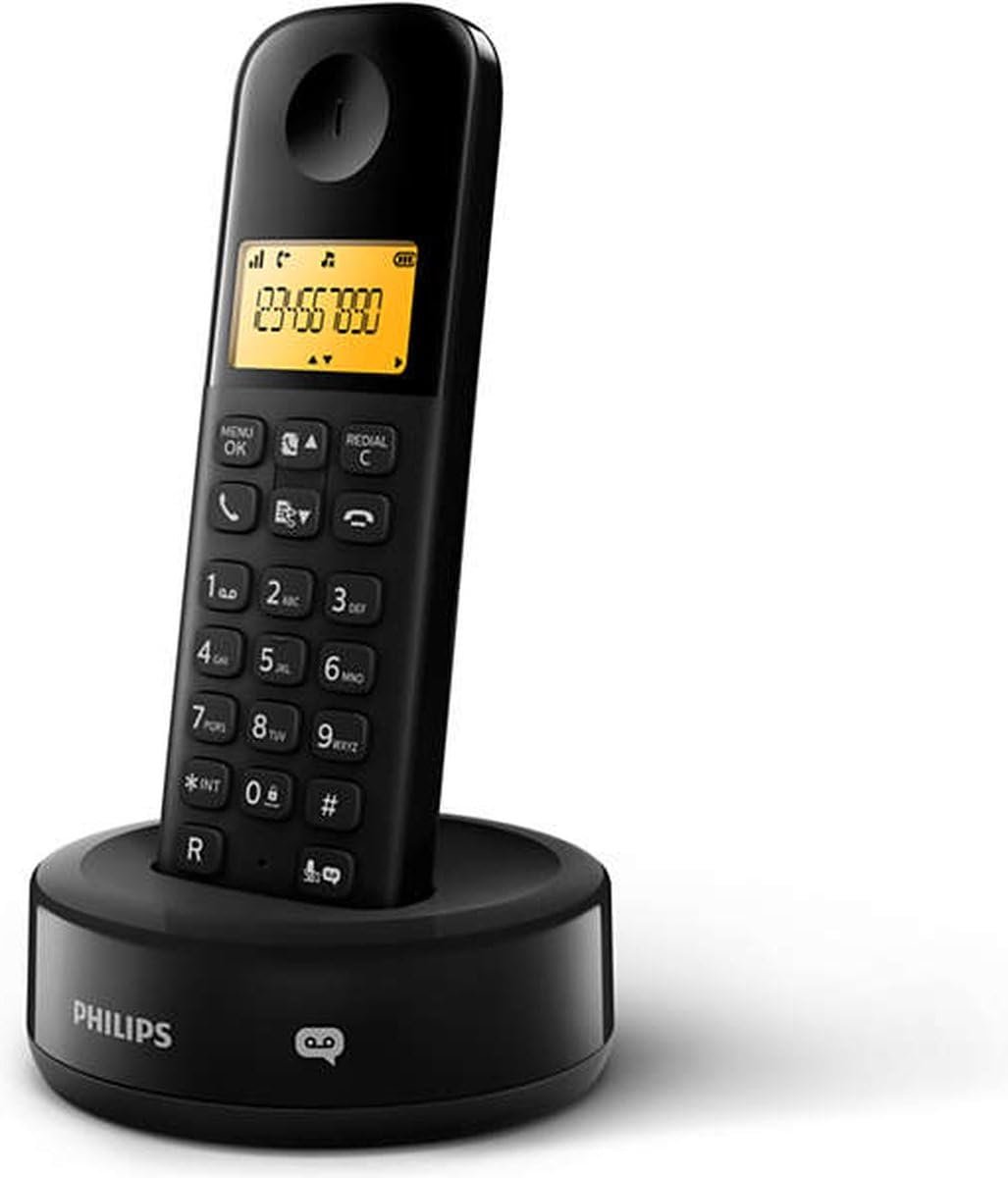 Philips D165B Téléphone Fixe sans Fil – Téléphone DECT – Écran 1,6 Pouce – 50 Contacts – 10h Conversation – 200h