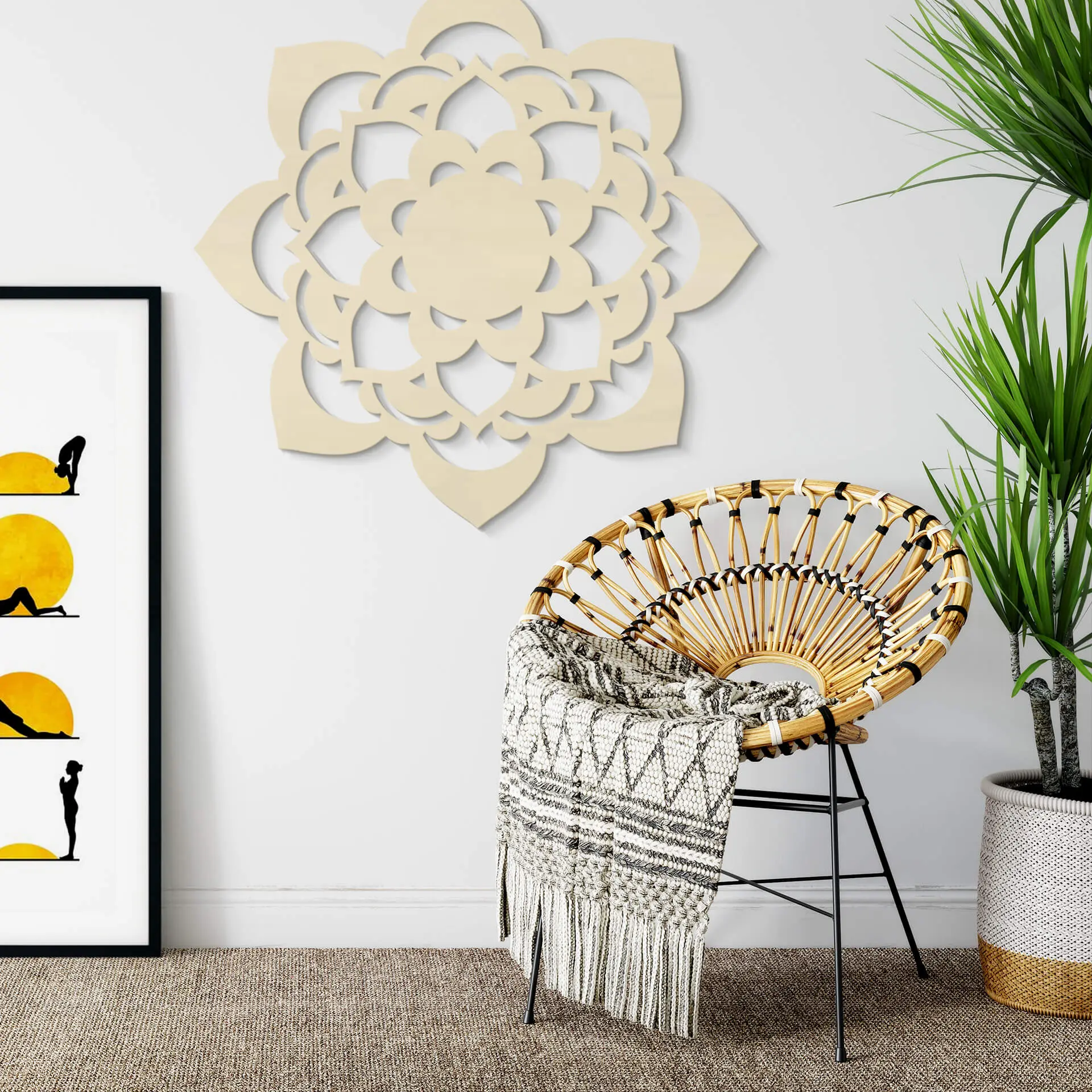 Décoration murale en bois placage de peuplier - Lotus Mandala - 35x35 ...