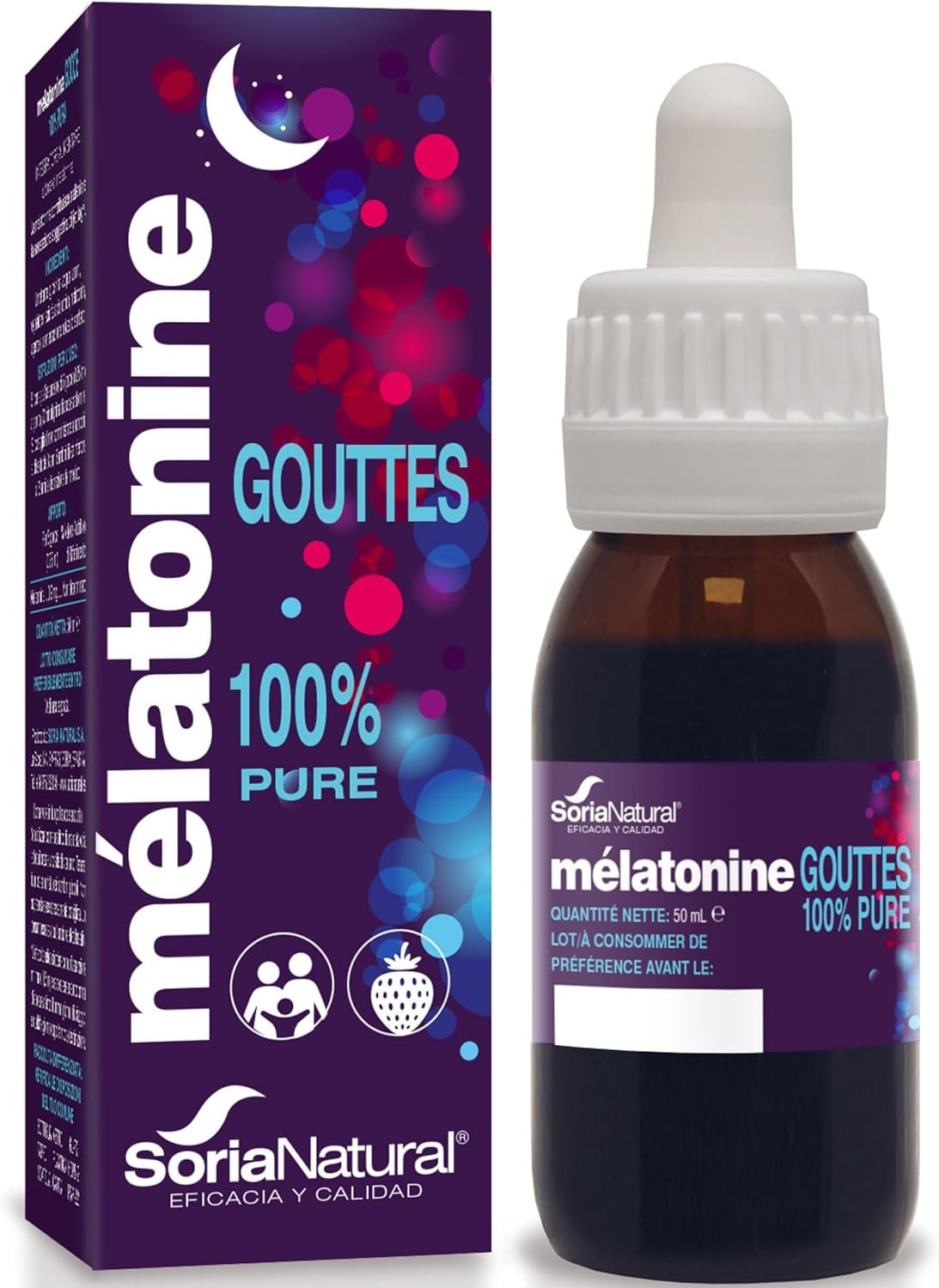 Melatonine Gouttes 100 Nuits - 50ml Pour Dormir profondement Rapidement - Sommeil Adulte et Melatonine Enfant - Alternative au Melatonine Spray et Gummies Sommeil Soria Natural