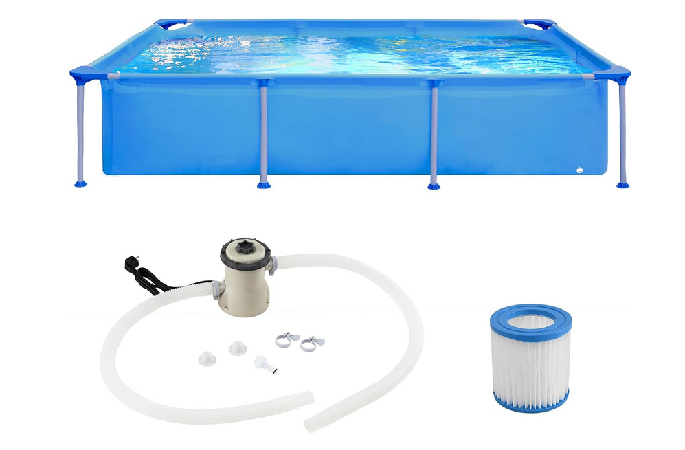 GOPLUS Piscine Tubulaire Rectangulaire, Piscine Hors Sol 2,6X 1,8 x 0,66 MFamiliale Grande Capacité 2612 L avec Pompe de Filtration, Cadre Métallique, 3 Couches