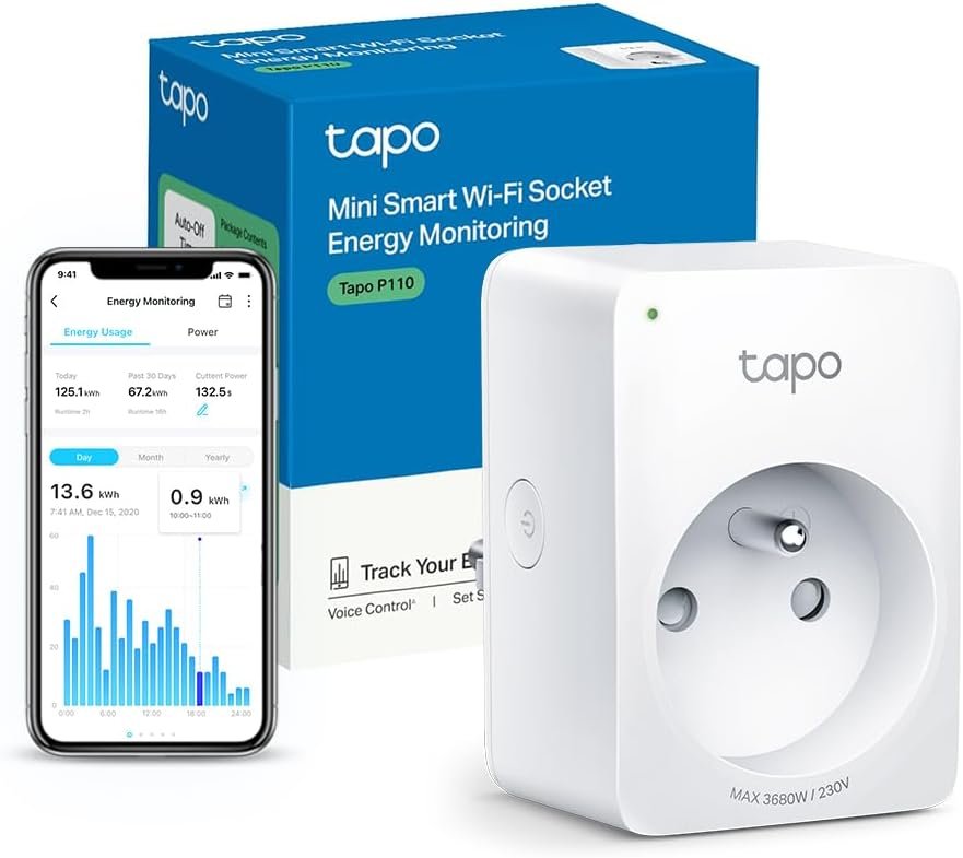 Tapo Prise Connectée WiFi, Suivi de consommation, 16A Type E, 1-Pack