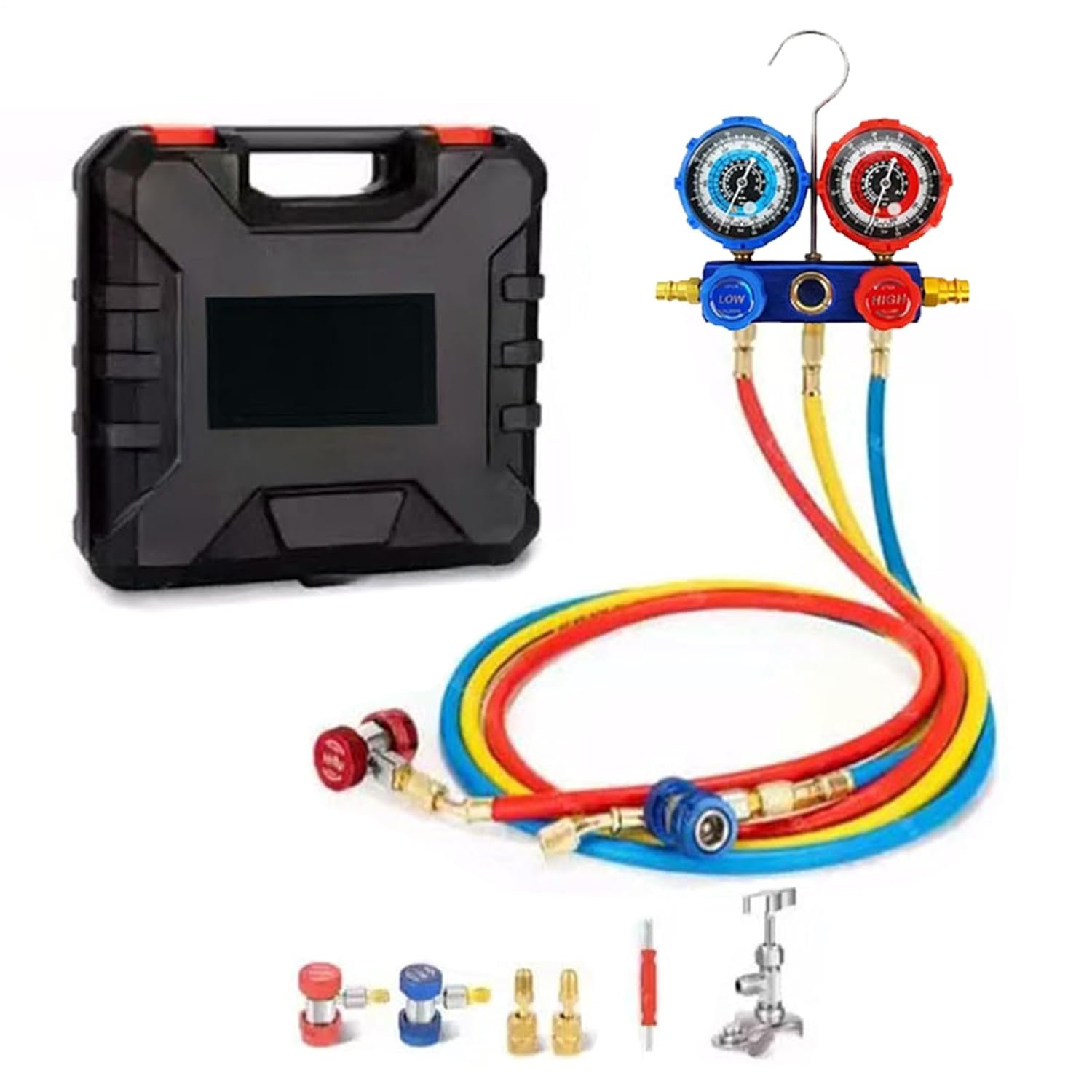 Jeu de Manomètres Hvac – Kit de Jauges de Refroidissement, kit de Recharge et de Remplissage pour l'Entretien Saisonnier à la Maison, Atelier, Garage et Camions