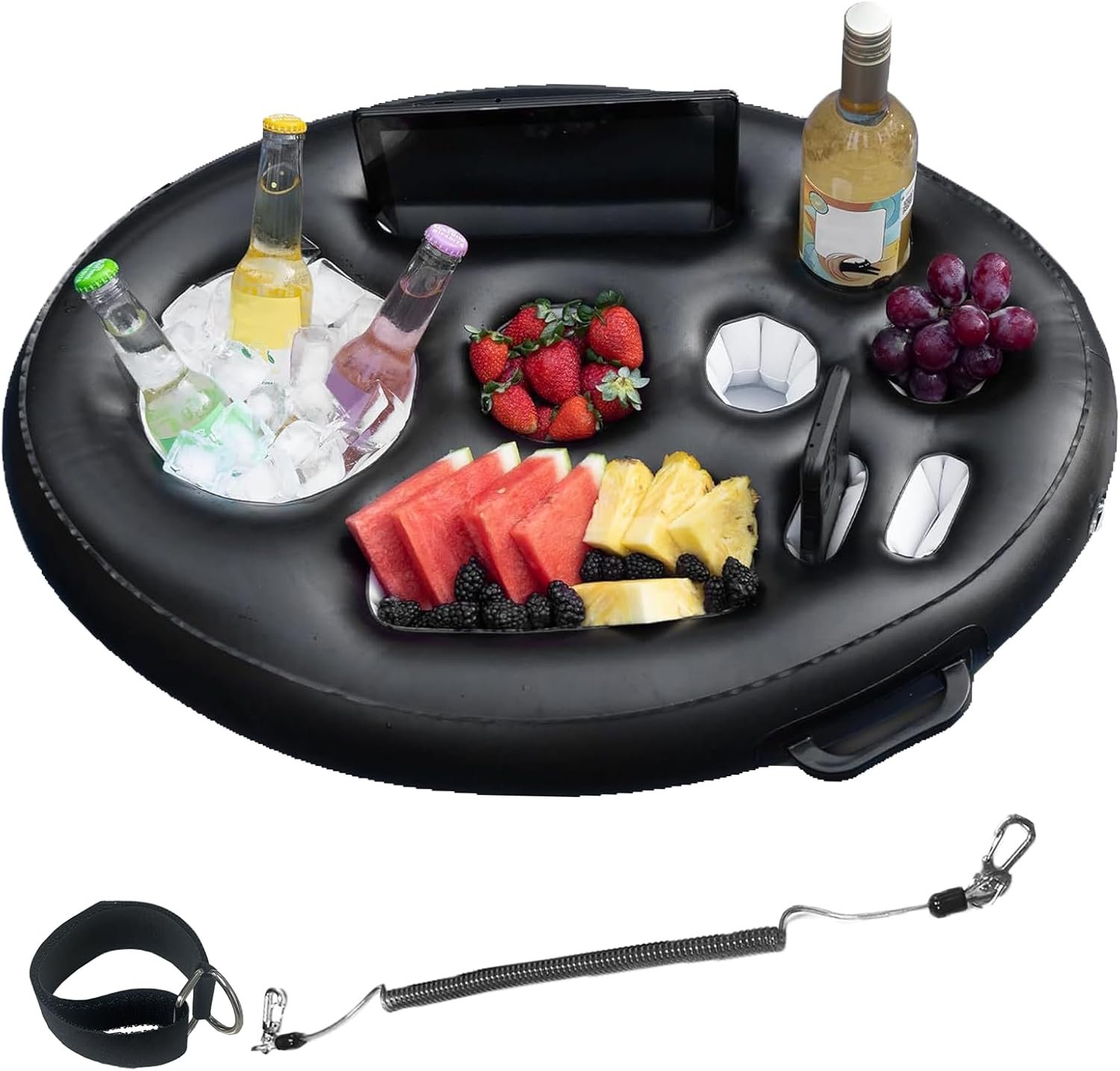 Bar flottant gonflable pour piscine 2 en 1 – Plateau apéro avec 9 compartiments et corde de fixation (75 x 50 cm)