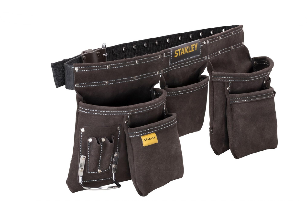 STANLEY - Porte Outils Double Ceinture Multiples Poches - Cuir De Qualité Supérieure - Renfort Par Rivets - Double Couture Piquée - STST1- 80113