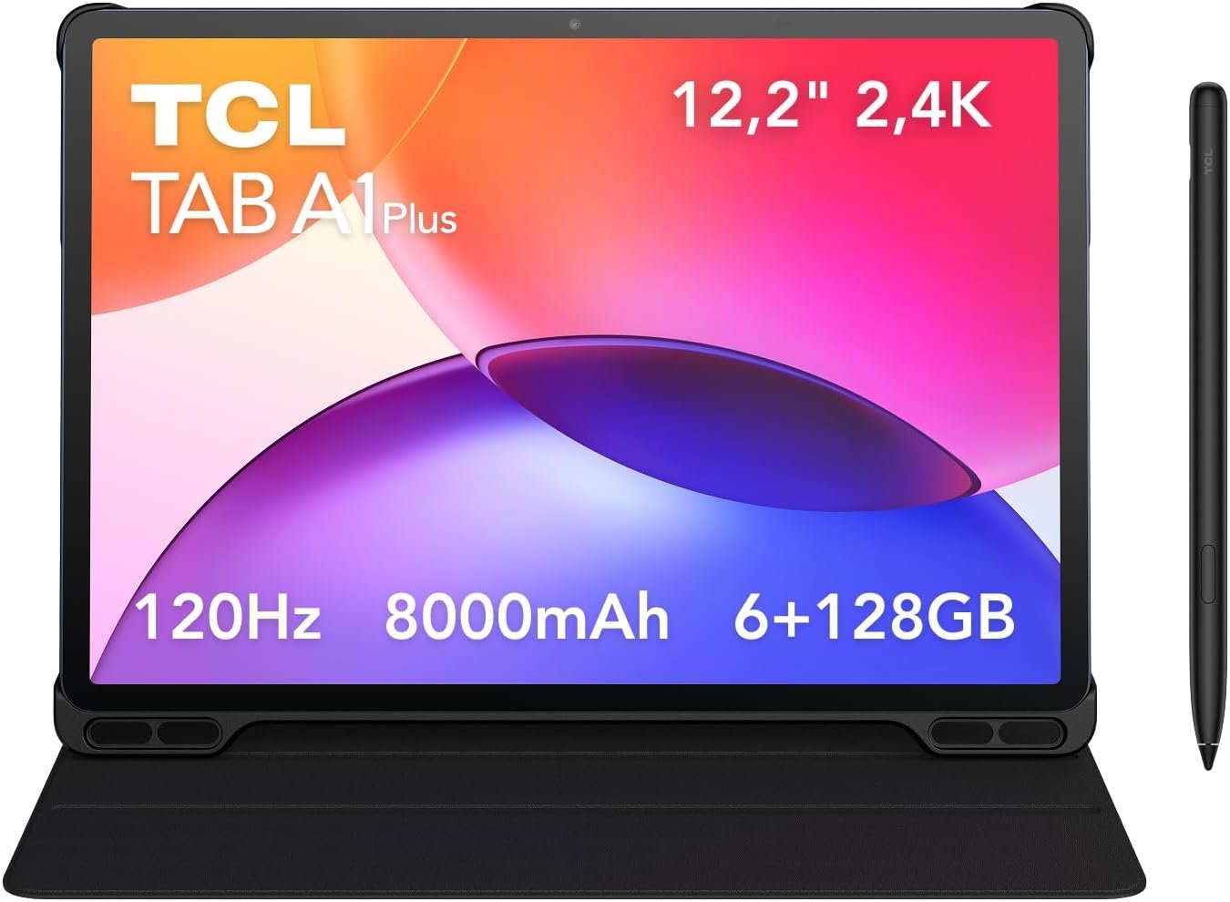TCL Tab A1 Plus + Flipcase + Pen, 6GB+128GB, Écran Immersif 12,2" 2,4K 120Hz, Processeur 4 nm Avancé, Design Monocoque Métallique Fin
